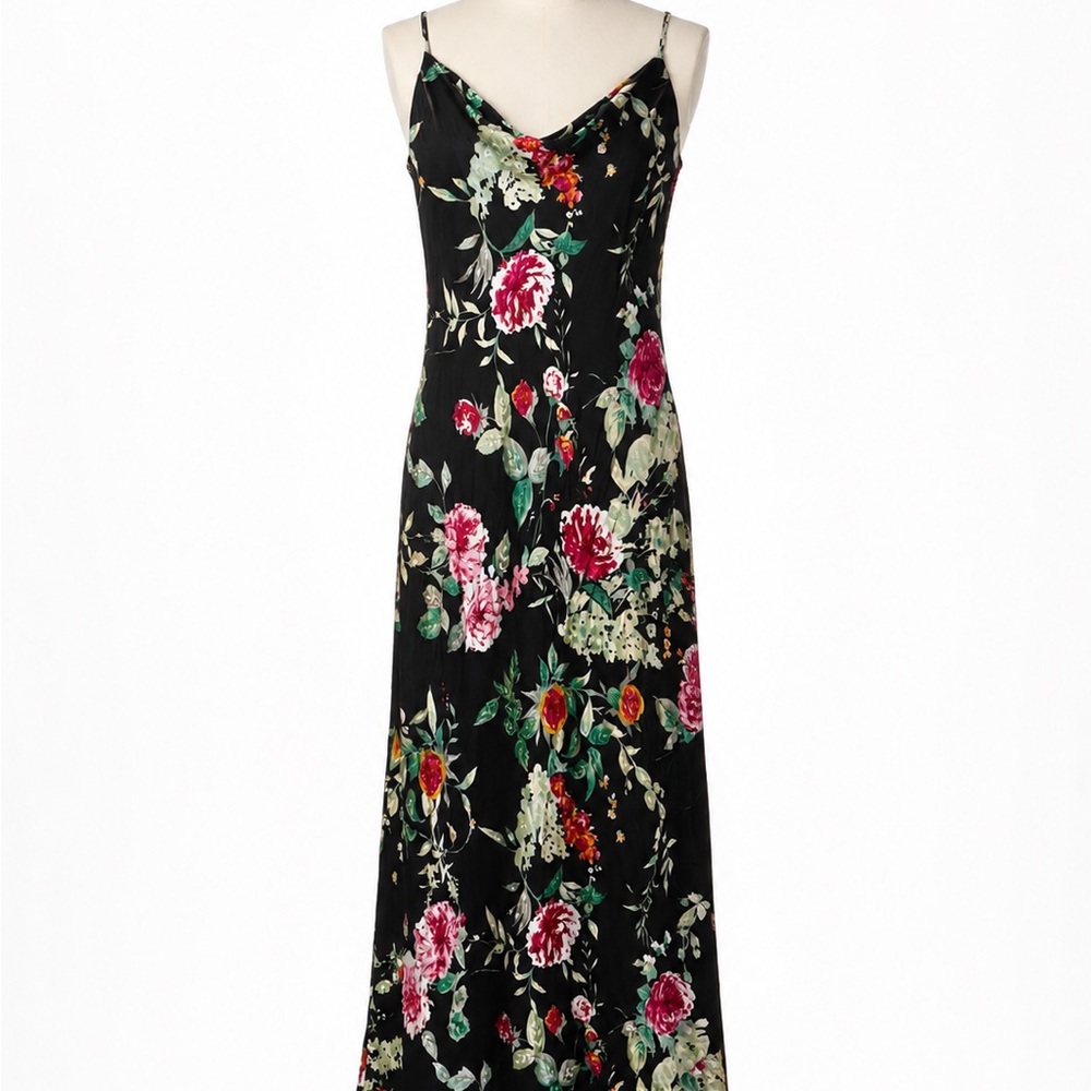 Vintage Cache Black Floral Silk Maxi Dress